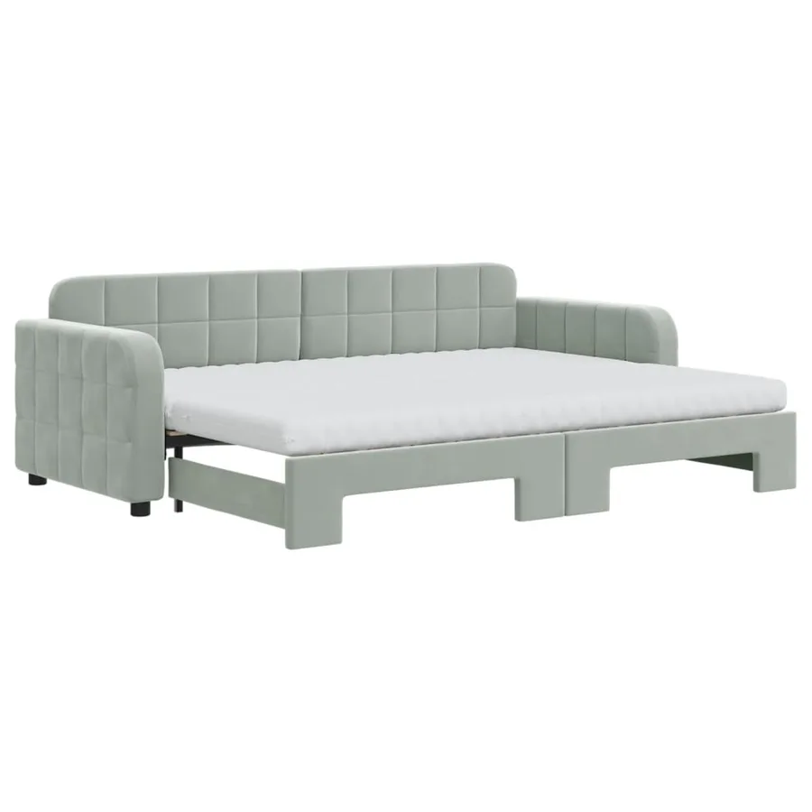 Lit de jour avec gigogne et matelas gris clair 80x200cm velours - 2