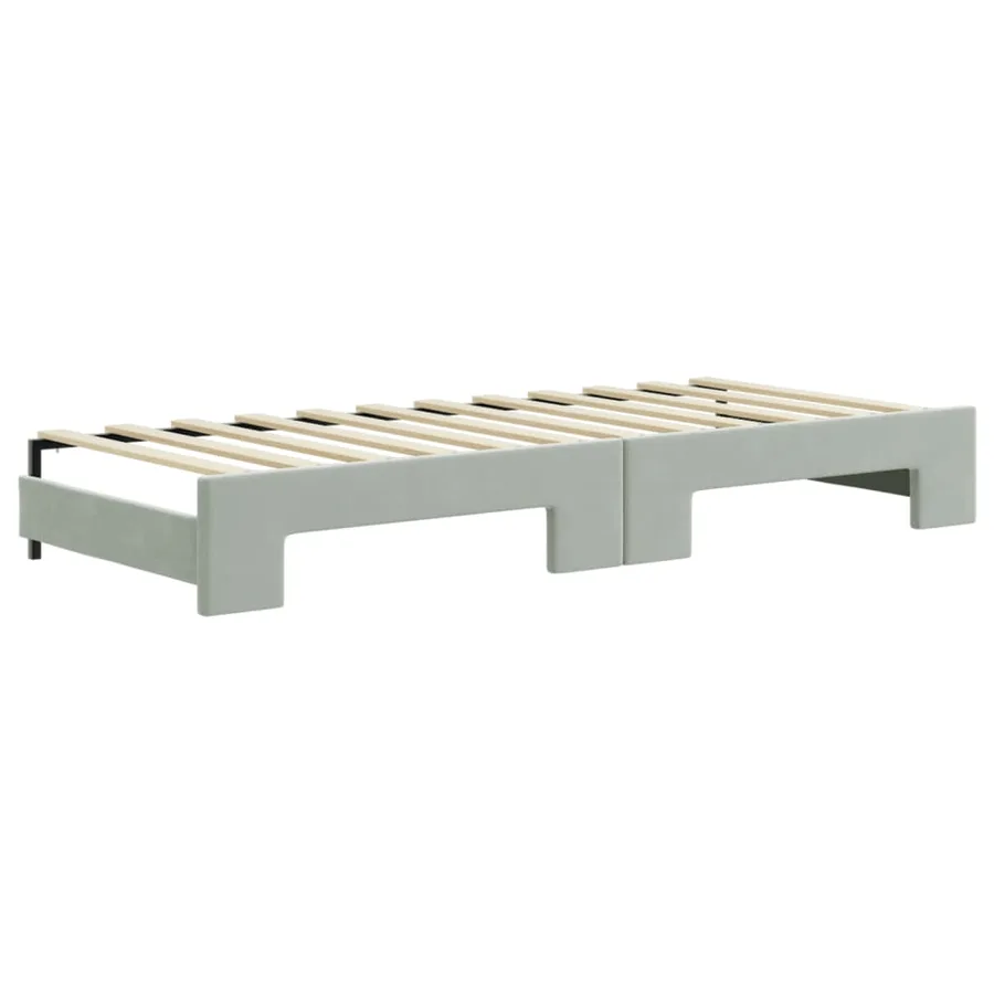 Lit de jour avec gigogne et matelas gris clair 80x200cm velours - 5