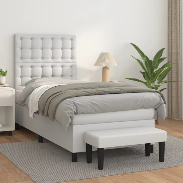 Sommier à lattes de lit avec matelas Blanc 90x200 cm Similicuir