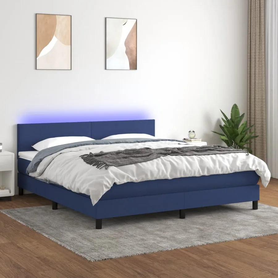 Sommier à lattes de lit avec matelas LED Bleu 180x200 cm Tissu