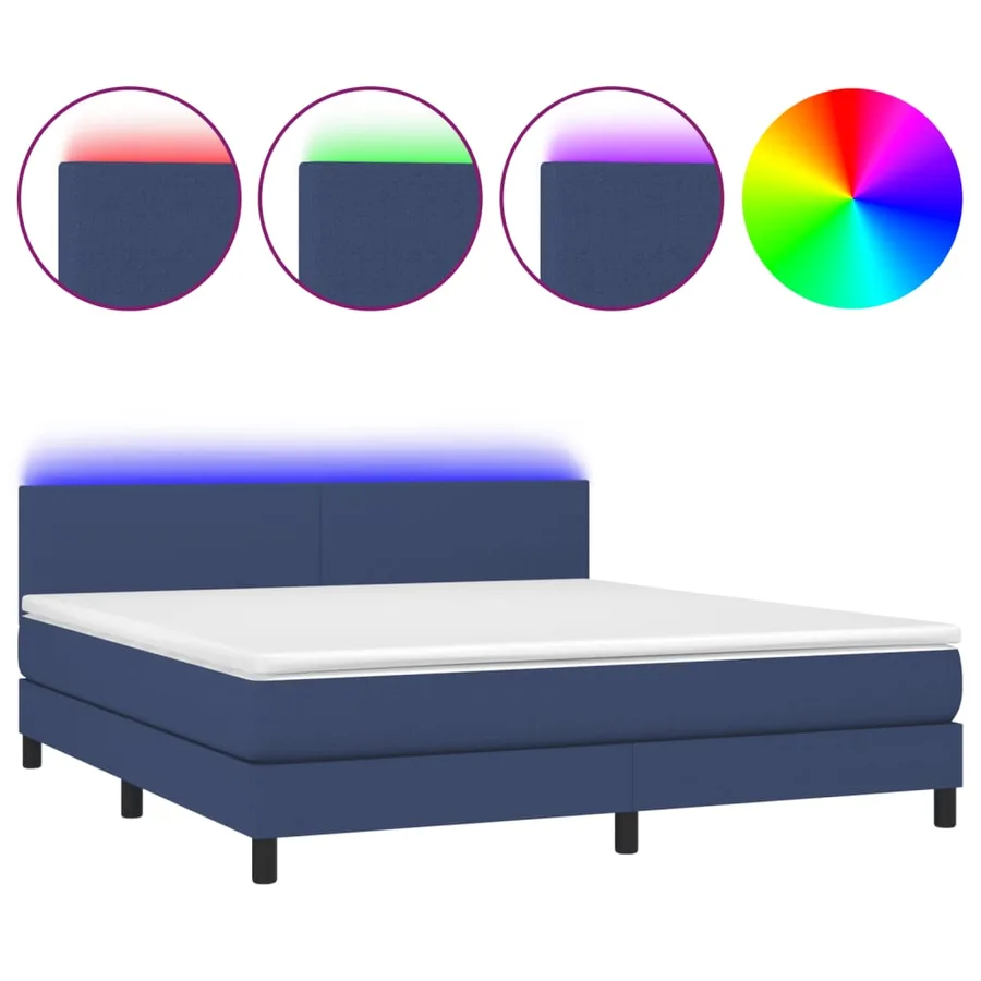 Sommier à lattes de lit avec matelas LED Bleu 180x200 cm Tissu - 2
