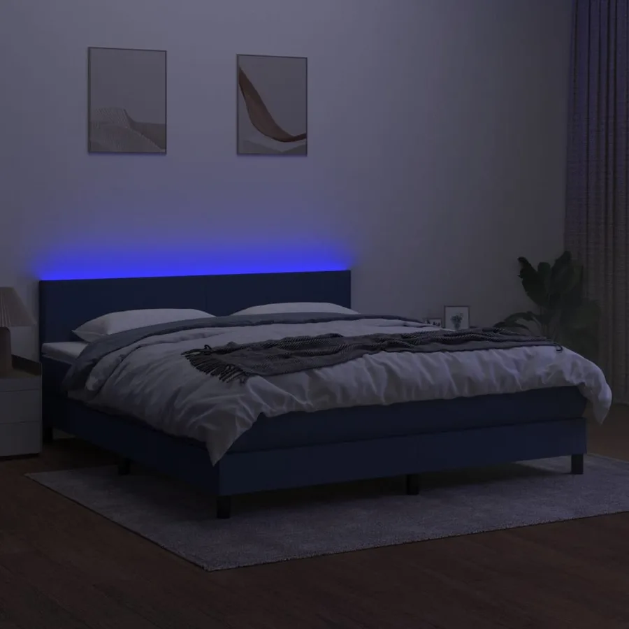 Sommier à lattes de lit avec matelas LED Bleu 180x200 cm Tissu - 4