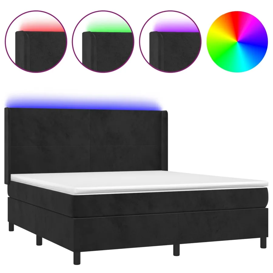 Sommier à lattes de lit matelas et LED Noir 180x200 cm Velours - 2