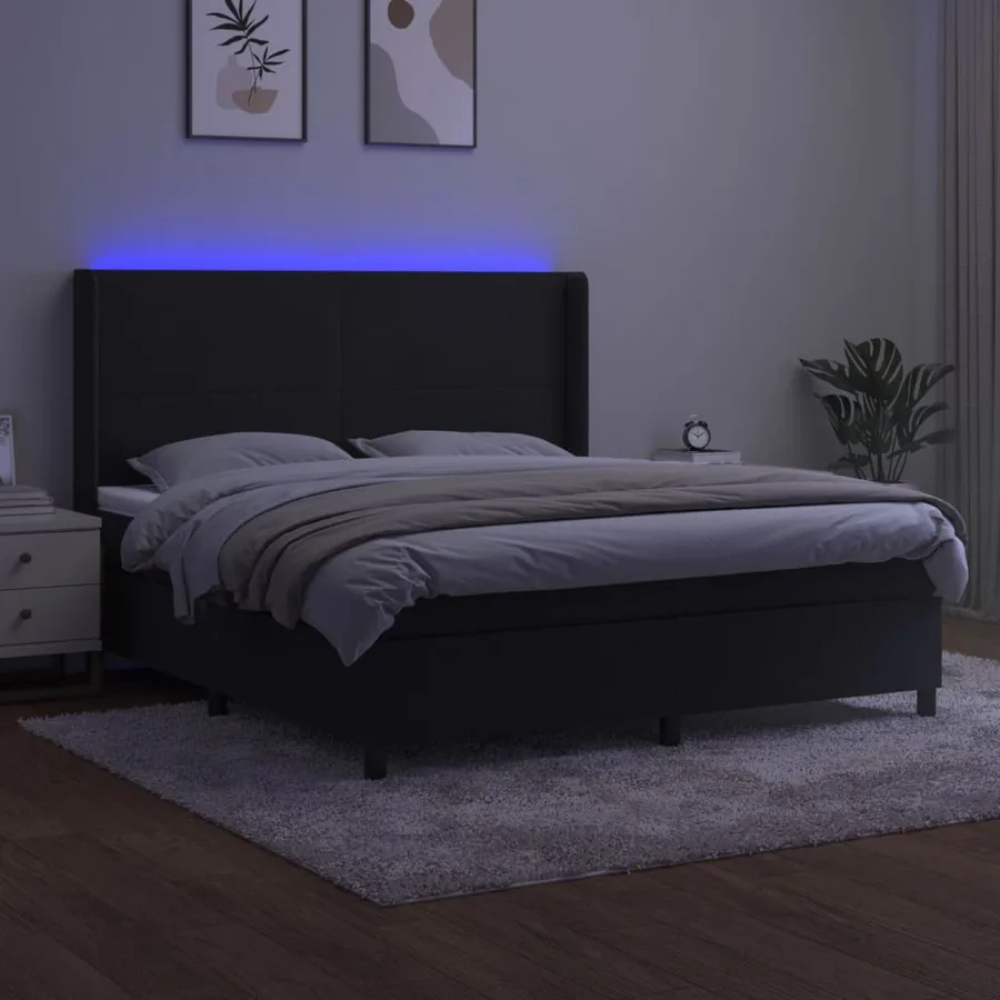 Sommier à lattes de lit matelas et LED Noir 180x200 cm Velours - 3
