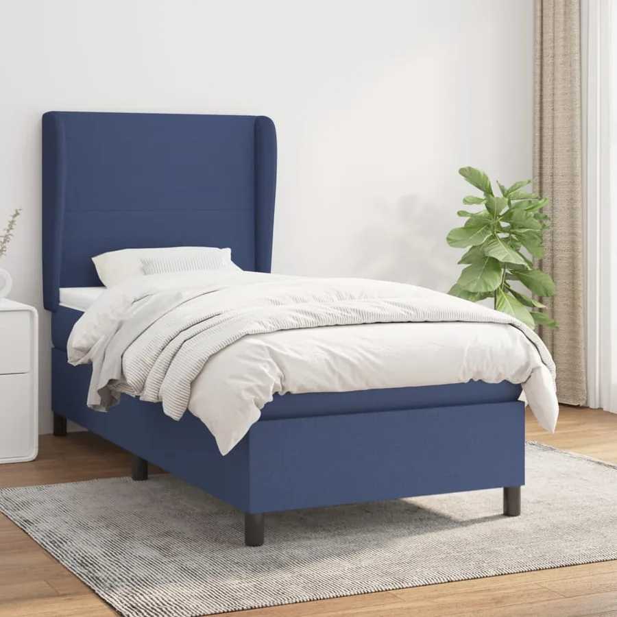 Sommier à lattes de lit avec matelas Bleu 90x200 cm Tissu