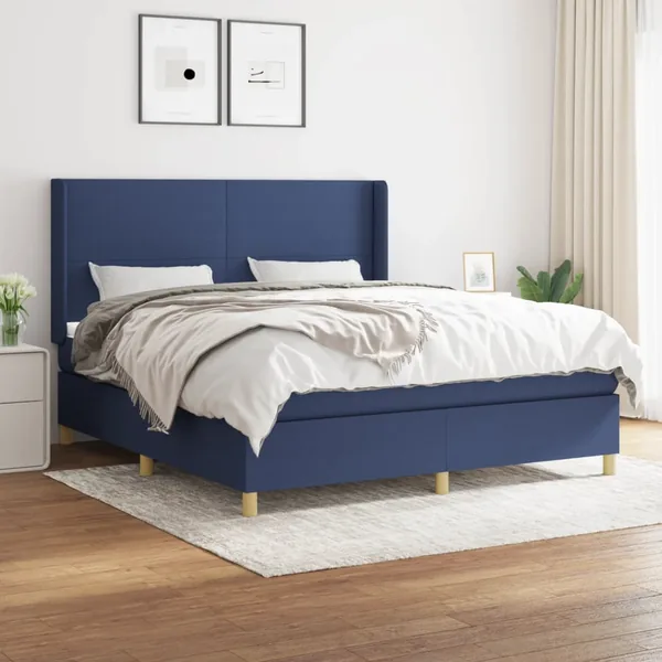 Sommier à lattes de lit avec matelas Bleu 180x200 cm Tissu