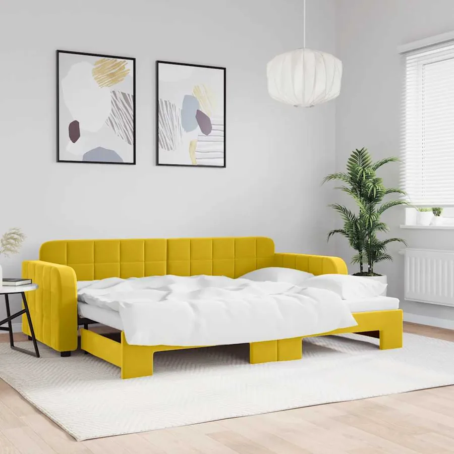 Lit de jour avec lit gigogne jaune 80x200 cm velours