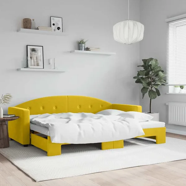 Lit de jour avec lit gigogne jaune 80x200 cm velours