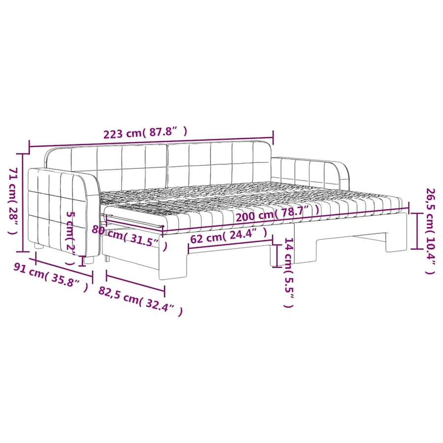 Lit de jour avec lit gigogne et matelas noir 80x200 cm velours - 12