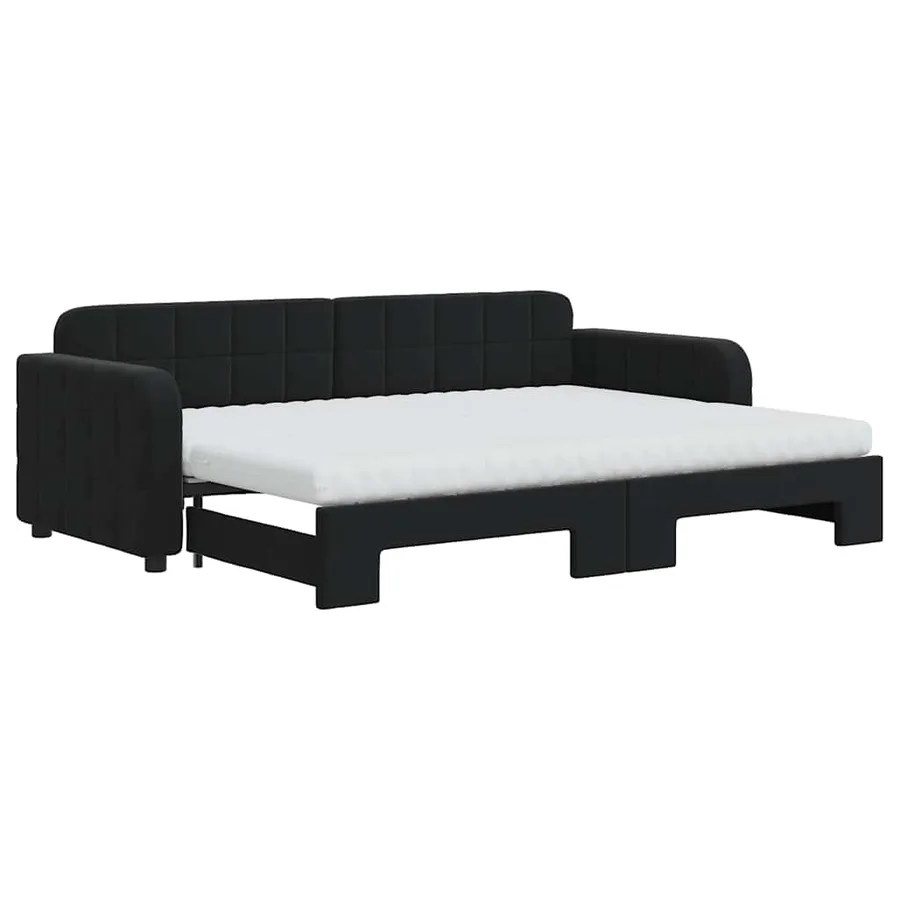 Lit de jour avec lit gigogne et matelas noir 80x200 cm velours - 2