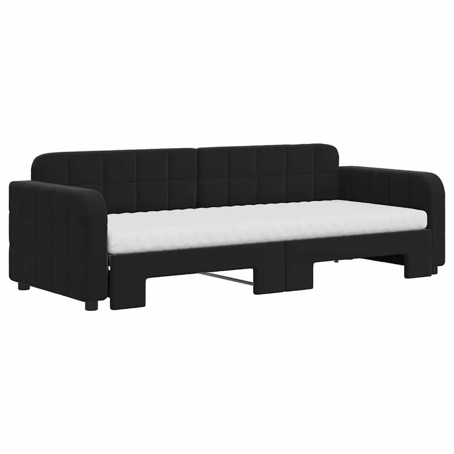 Lit de jour avec lit gigogne et matelas noir 80x200 cm velours - 3