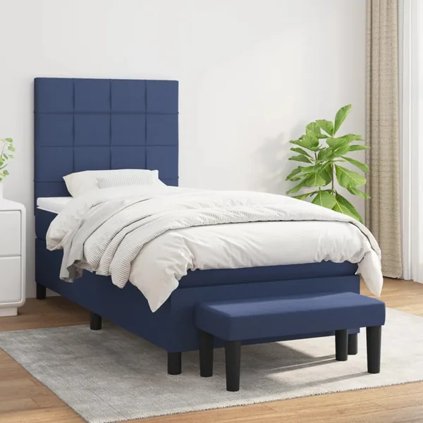 Sommier à lattes de lit avec matelas Bleu 90x190 cm Tissu