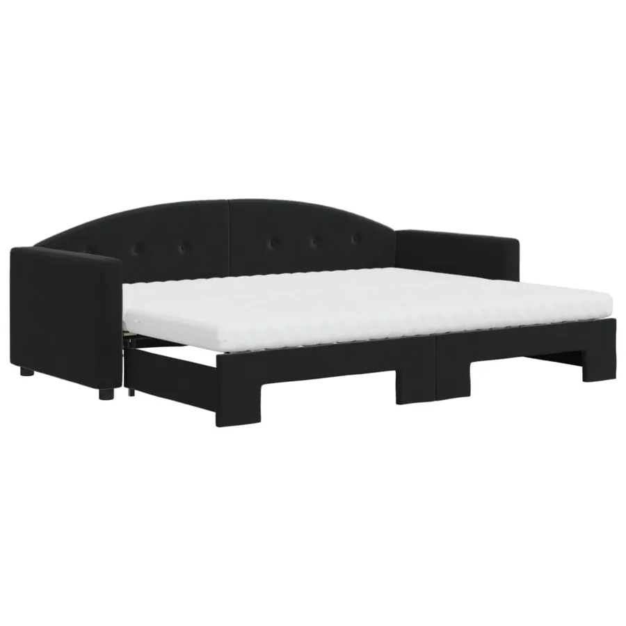 Lit de jour avec lit gigogne et matelas noir 80x200 cm velours - 2