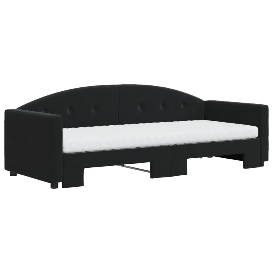 Lit de jour avec lit gigogne et matelas noir 80x200 cm velours - 3