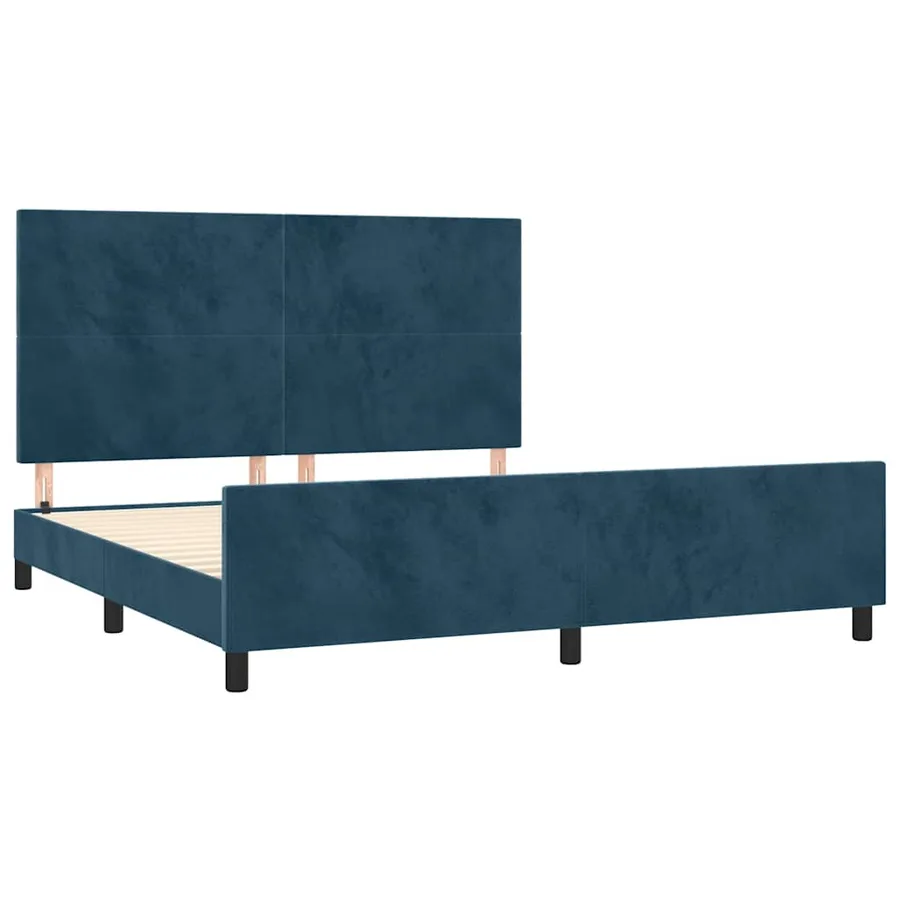 Cadre de lit sans matelas bleu foncé velours - 4
