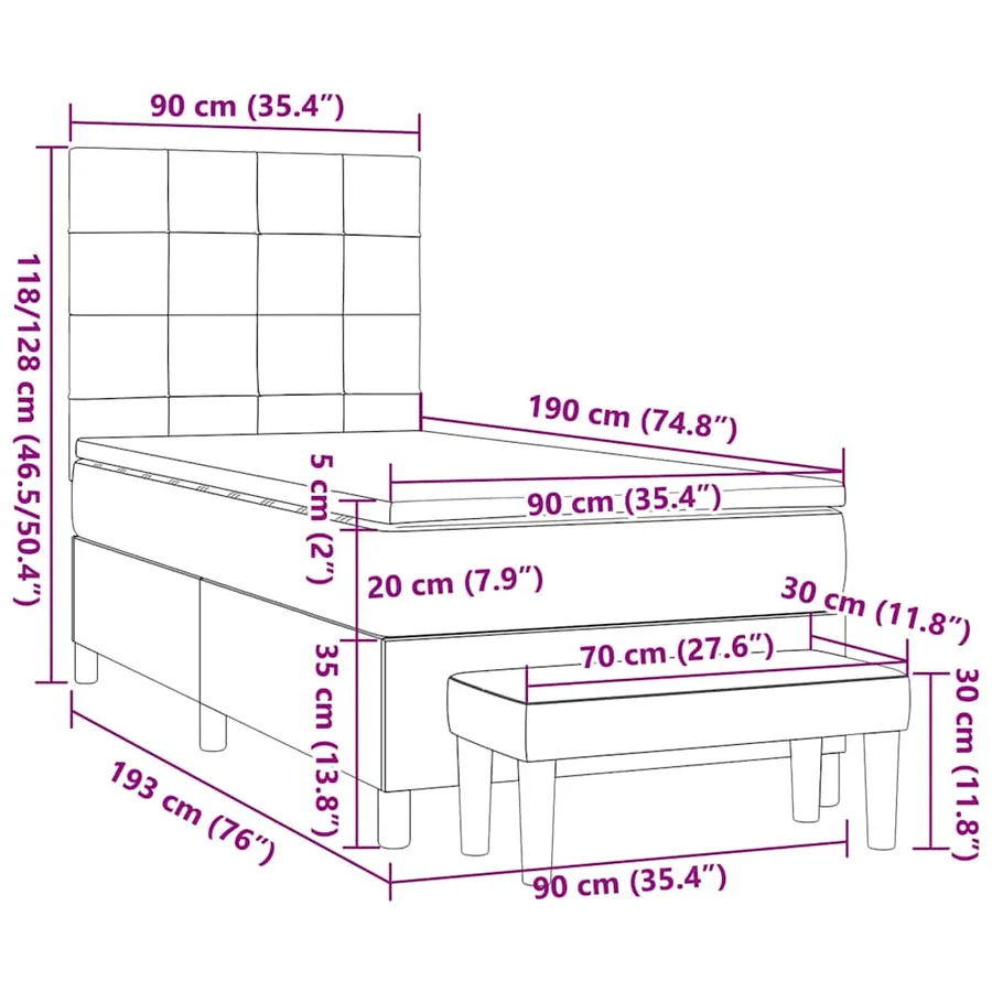 Sommier à lattes de lit avec matelas Taupe 90x190 cm Tissu - 11