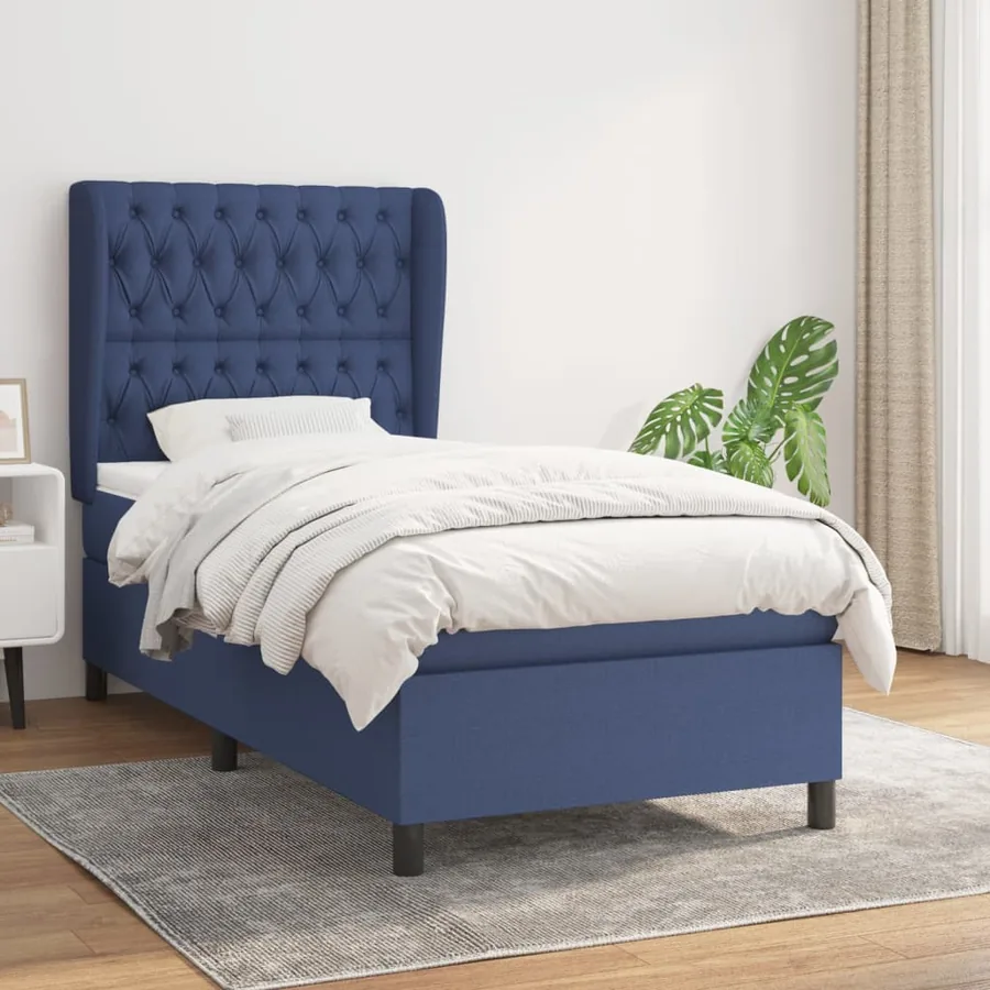Sommier à lattes de lit avec matelas Bleu 100x200 cm Tissu