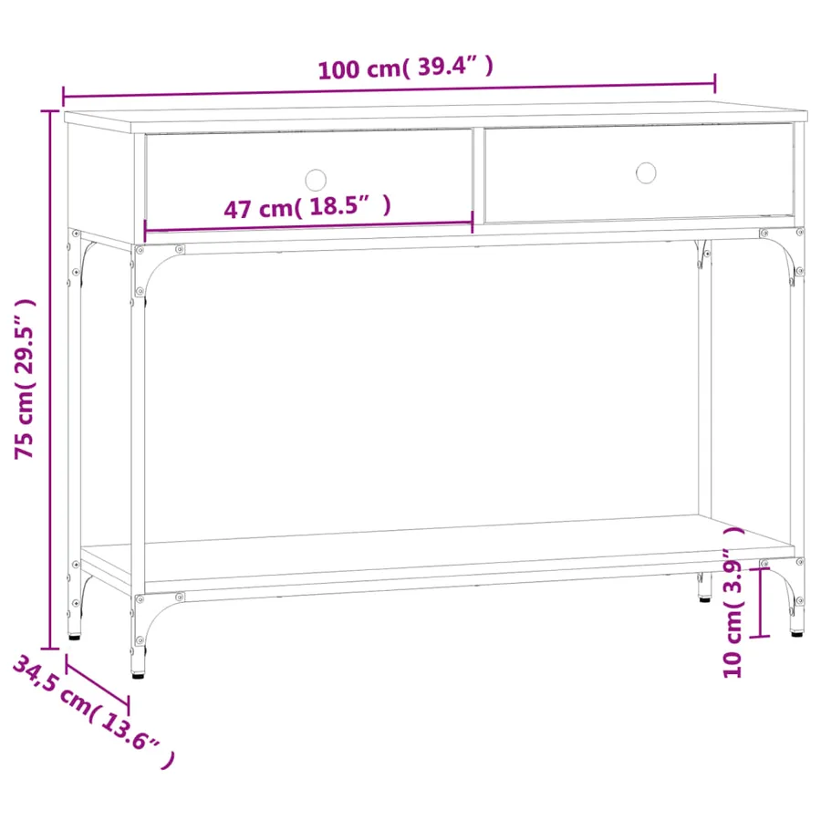 Table console chêne fumé 100x34,5x75 cm bois d'ingénierie - 11