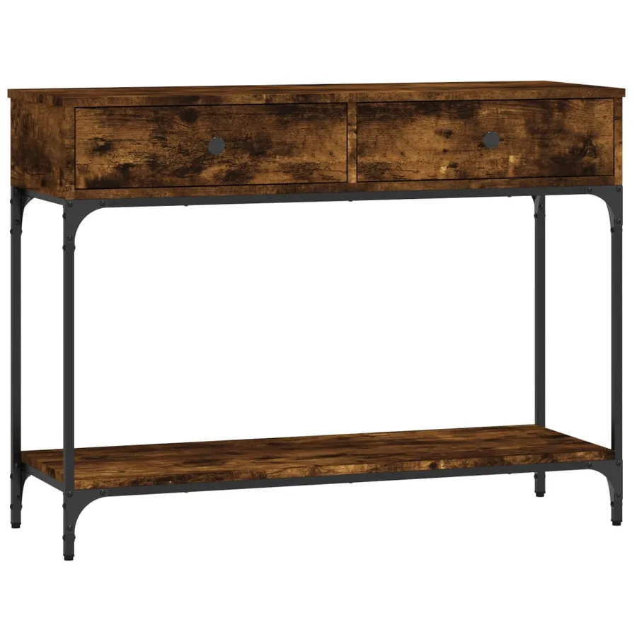 Table console chêne fumé 100x34,5x75 cm bois d'ingénierie - 2