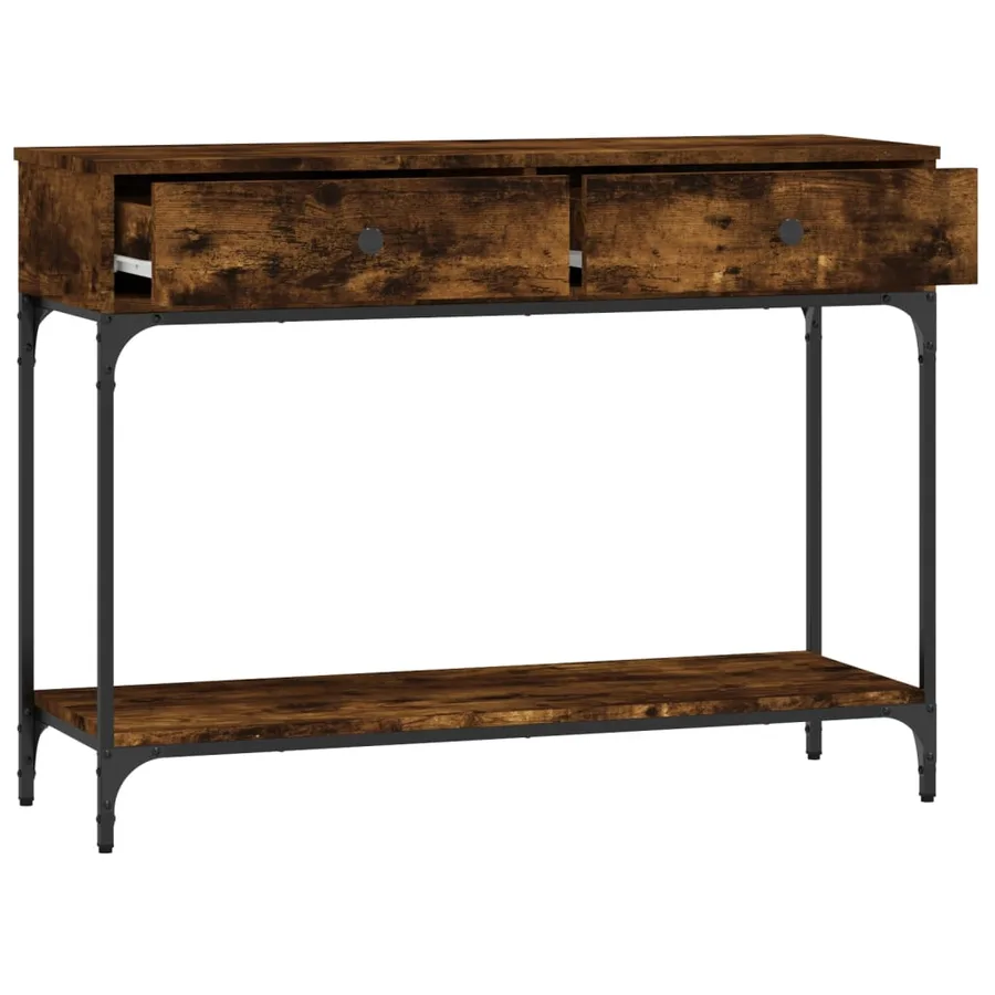 Table console chêne fumé 100x34,5x75 cm bois d'ingénierie - 4