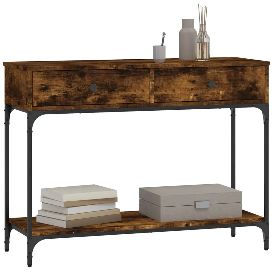 Table console chêne fumé 100x34,5x75 cm bois d'ingénierie - 7