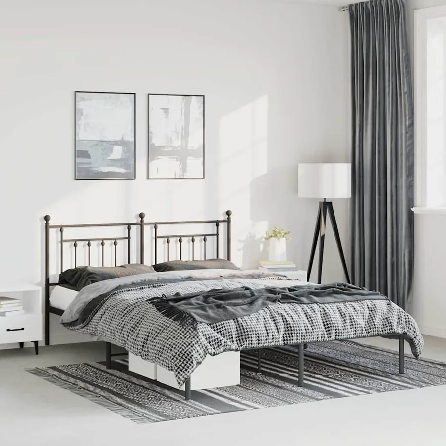 Cadre de lit métal sans matelas avec tête de lit noir 150x200cm