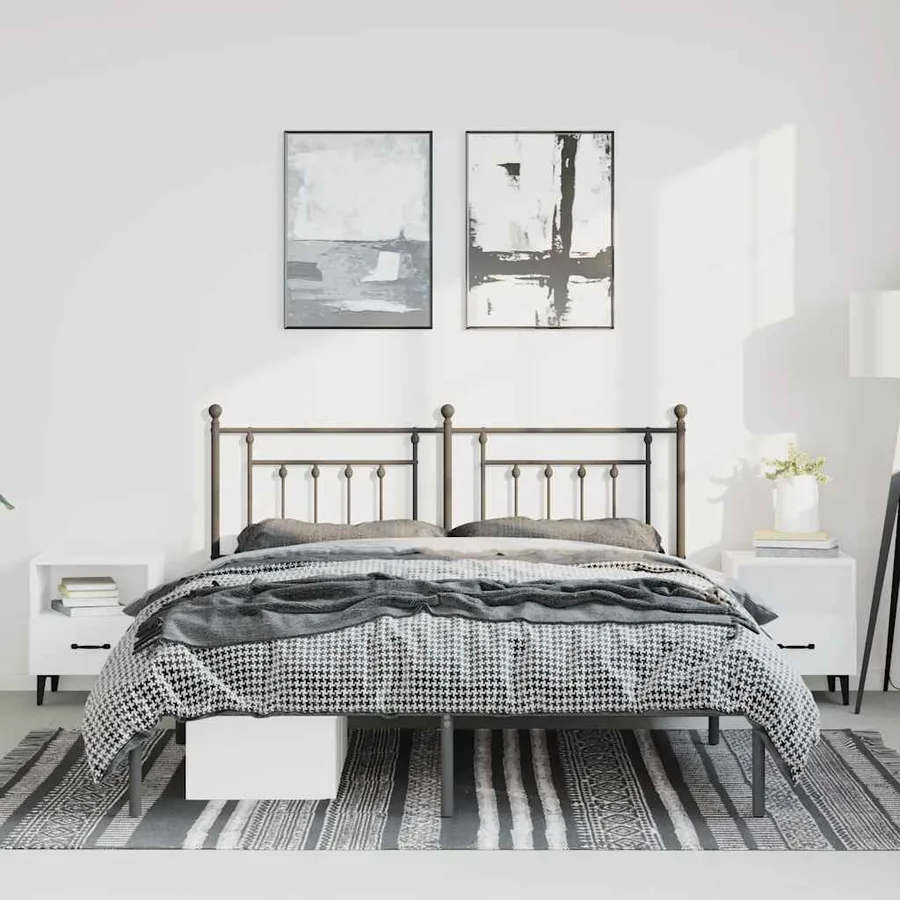 Cadre de lit métal sans matelas avec tête de lit noir 150x200cm - 4