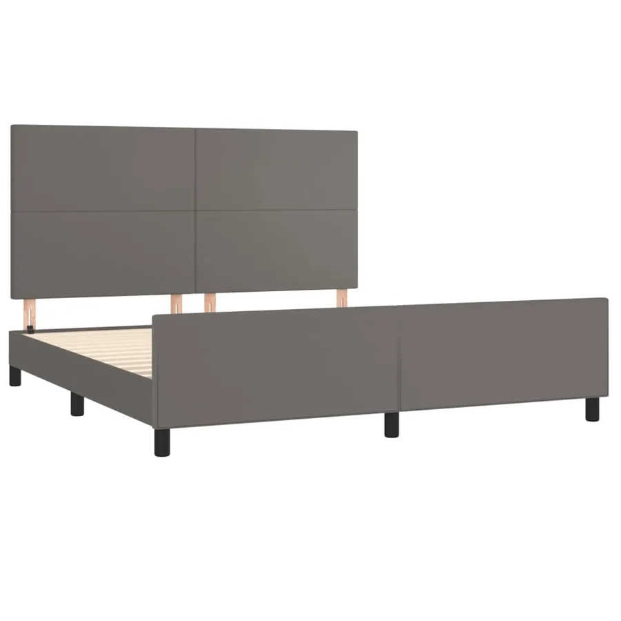 Cadre de lit sans matelas gris similicuir - 4