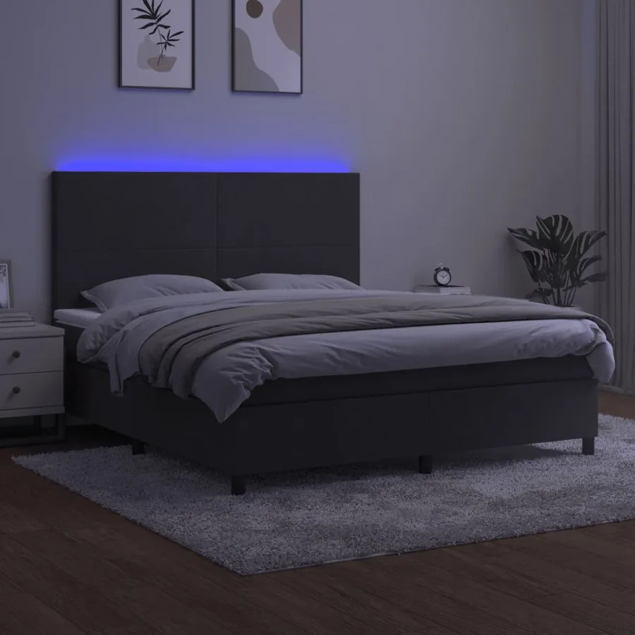 Sommier à lattes de lit avec matelas LED Gris foncé 180x200 cm - 4