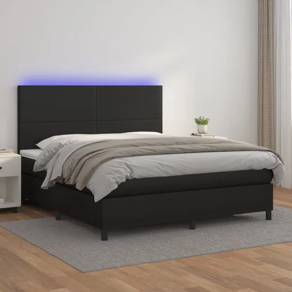 Sommier à lattes de lit avec matelas et LED Noir 160x200 cm