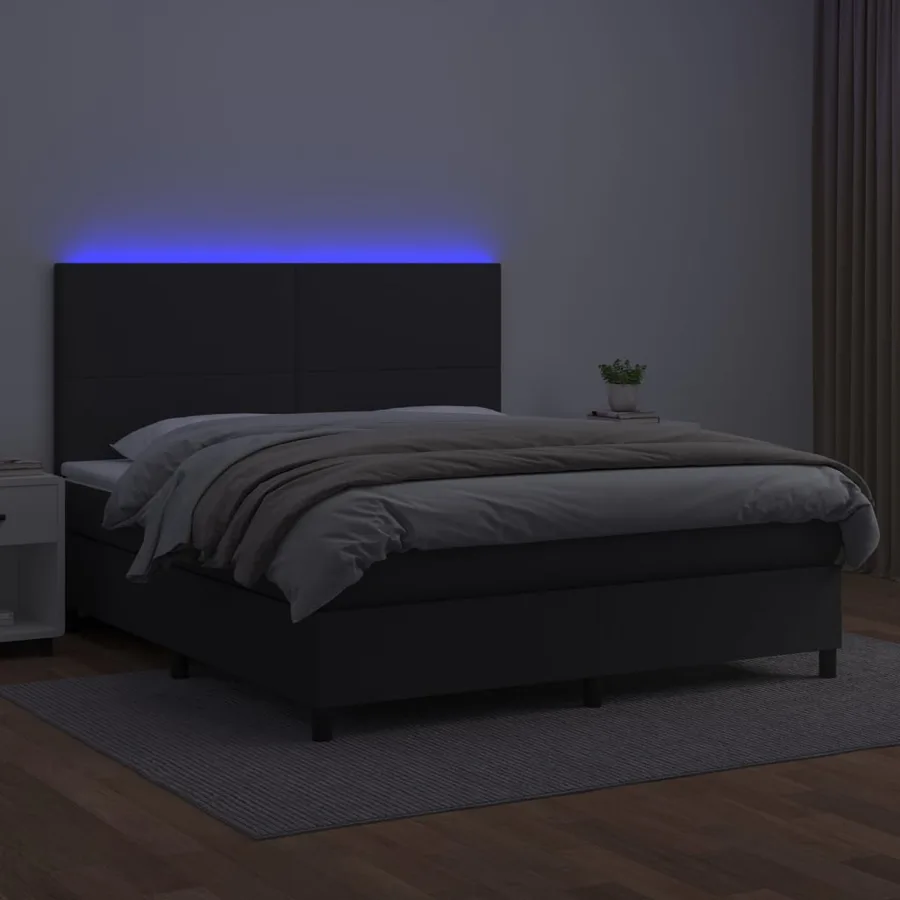 Sommier à lattes de lit avec matelas et LED Noir 160x200 cm - 4