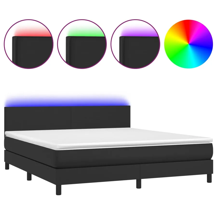 Sommier à lattes de lit avec matelas et LED Noir 160x200 cm - 2