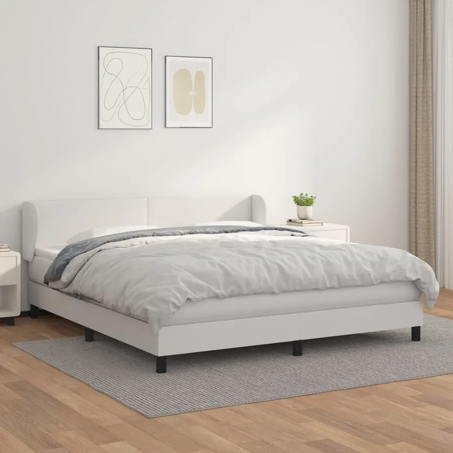 Sommier à lattes de lit avec matelas Blanc 160x200cm Similicuir
