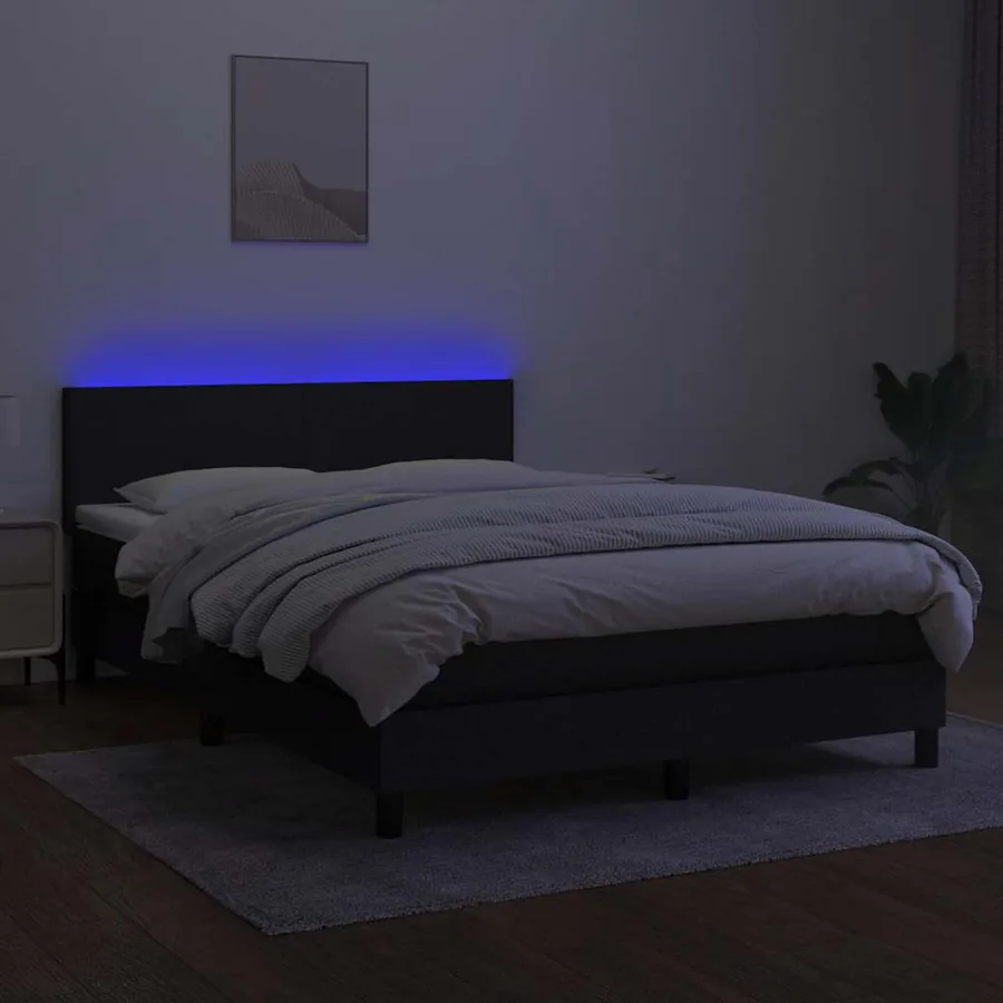 Sommier à lattes de lit avec matelas LED Noir 140x190 cm Tissu - 4