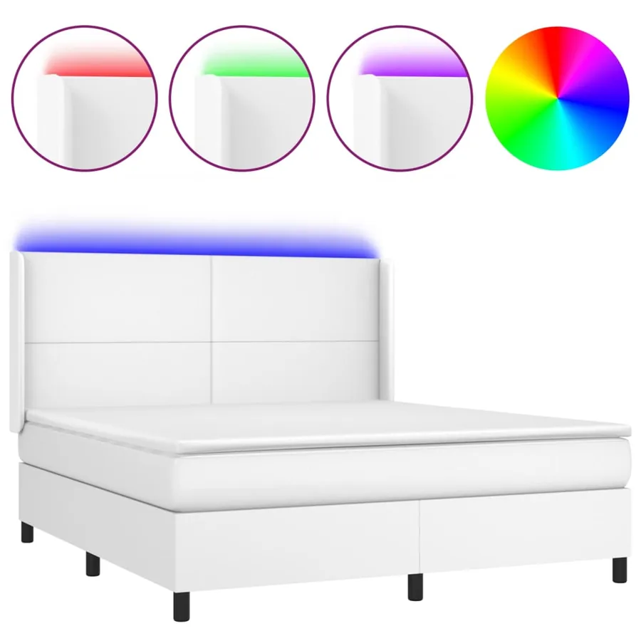 Sommier à lattes de lit matelas LED Blanc 160x200 cm Similicuir - 2