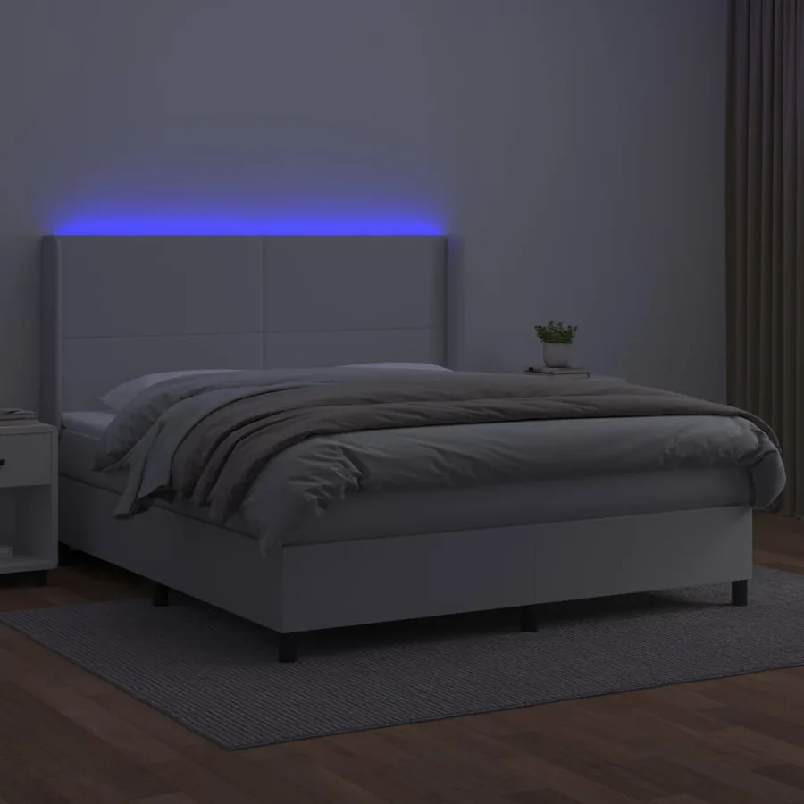 Sommier à lattes de lit matelas LED Blanc 160x200 cm Similicuir - 3