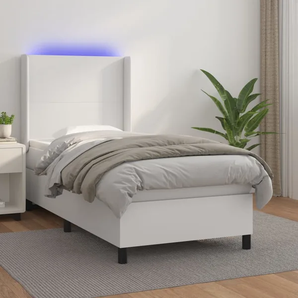 Sommier à lattes de lit matelas LED Blanc 80x200cm Similicuir