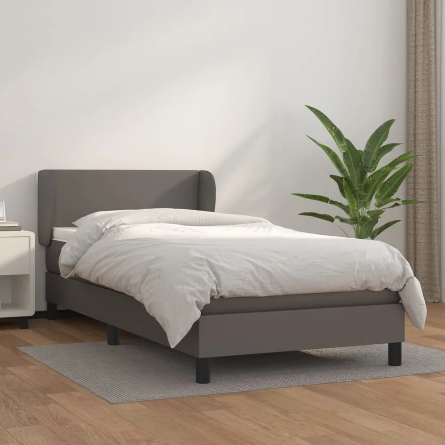 Sommier à lattes de lit avec matelas Gris 90x200 cm Similicuir