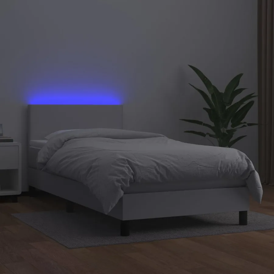 Sommier à lattes de lit avec matelas et LED Blanc 90x200cm - 4
