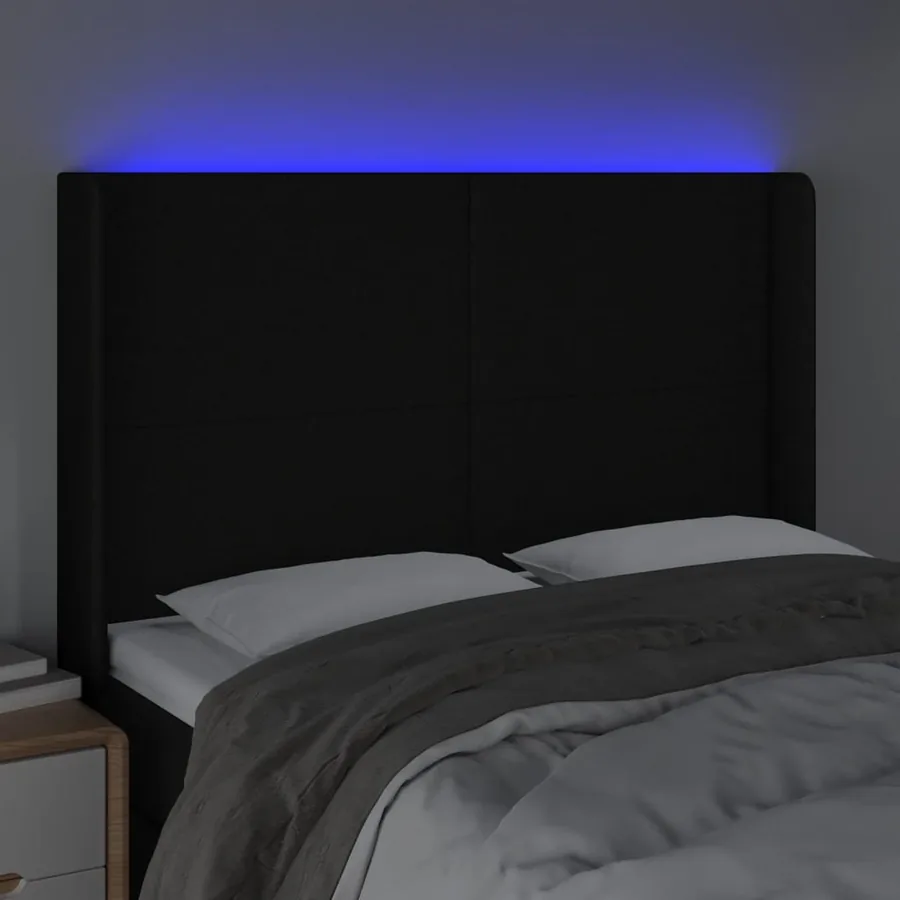 Tête de lit à LED Noir 147x16x118/128 cm Tissu - 4