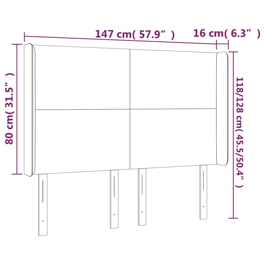 Tête de lit à LED Noir 147x16x118/128 cm Tissu - 6