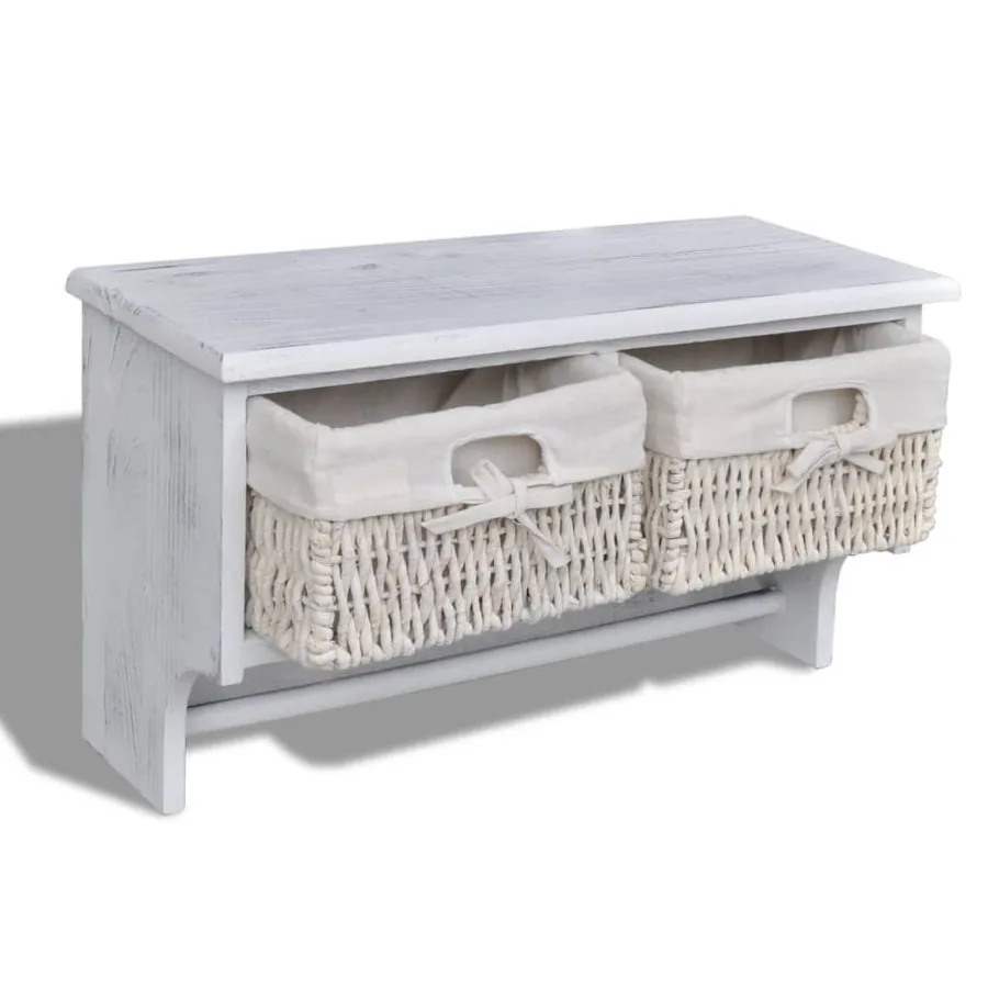 Porte-manteau Blanc 60x23,5x33 cm Bois de Paulownia - 4