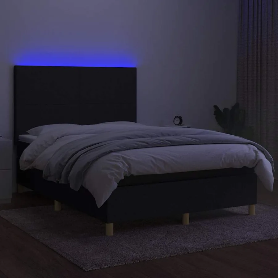Sommier à lattes de lit et matelas et LED Noir 140x200 cm Tissu - 4