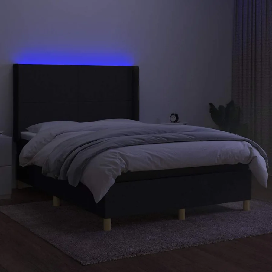 Sommier à lattes de lit matelas et LED Noir 140x200 cm Tissu - 3