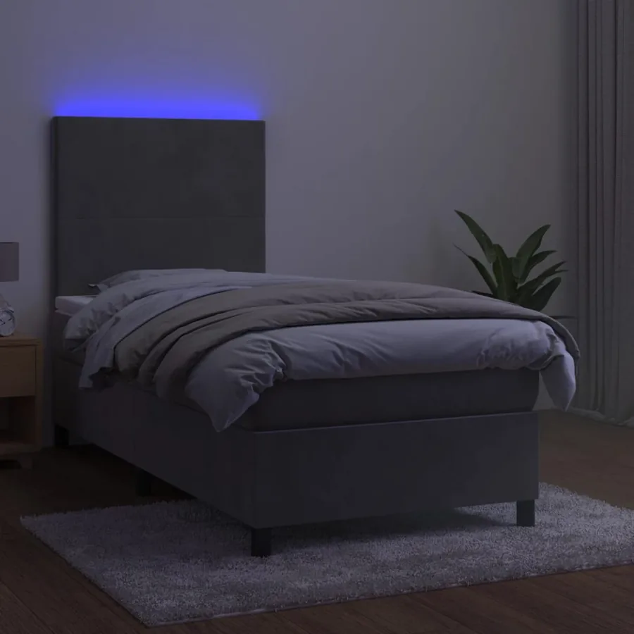 Sommier à lattes de lit avec matelas et LED Gris clair 80x200cm - 4
