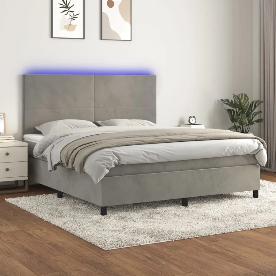Sommier à lattes de lit avec matelas LED Gris clair 160x200 cm