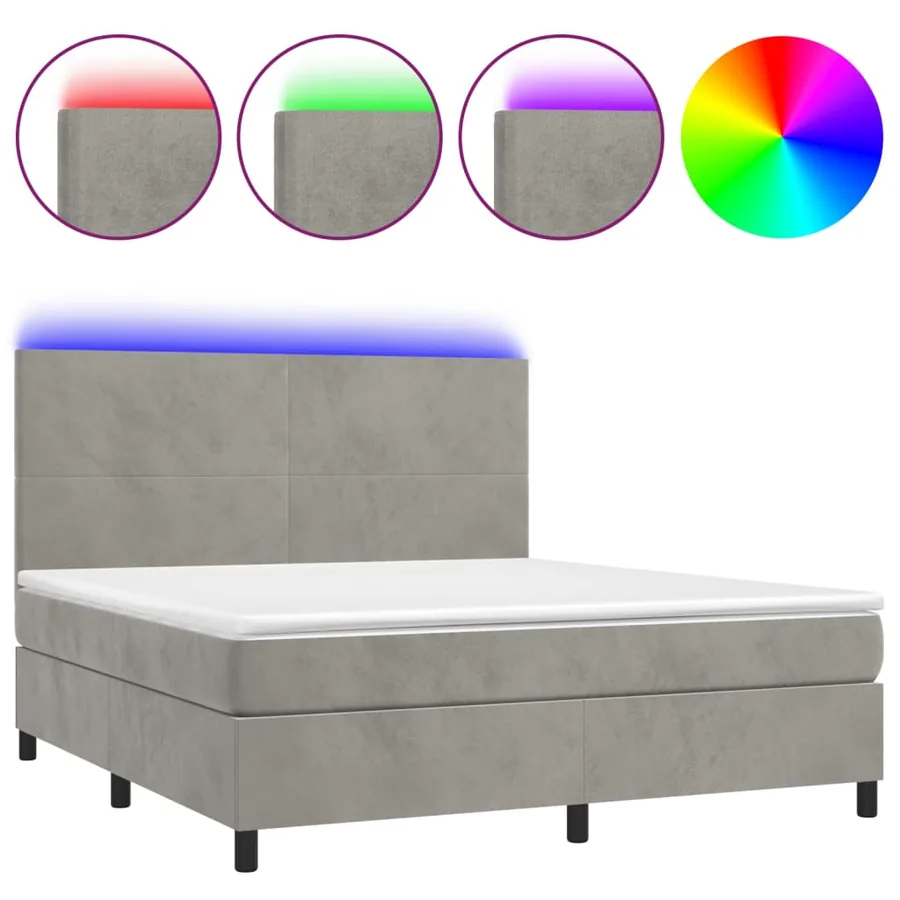 Sommier à lattes de lit avec matelas LED Gris clair 160x200 cm - 2