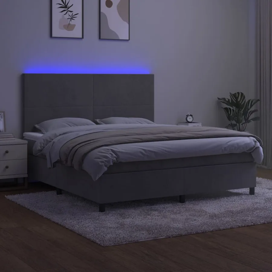 Sommier à lattes de lit avec matelas LED Gris clair 160x200 cm - 4