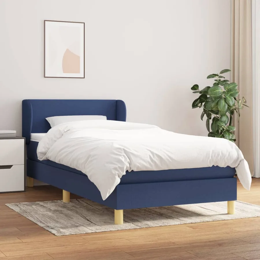 Sommier à lattes de lit avec matelas Bleu 90x200 cm Tissu