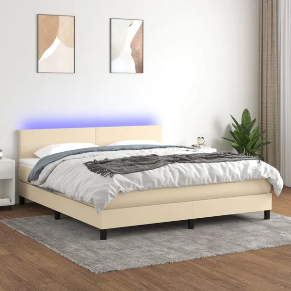 Sommier à lattes de lit avec matelas LED Crème 160x200 cm Tissu